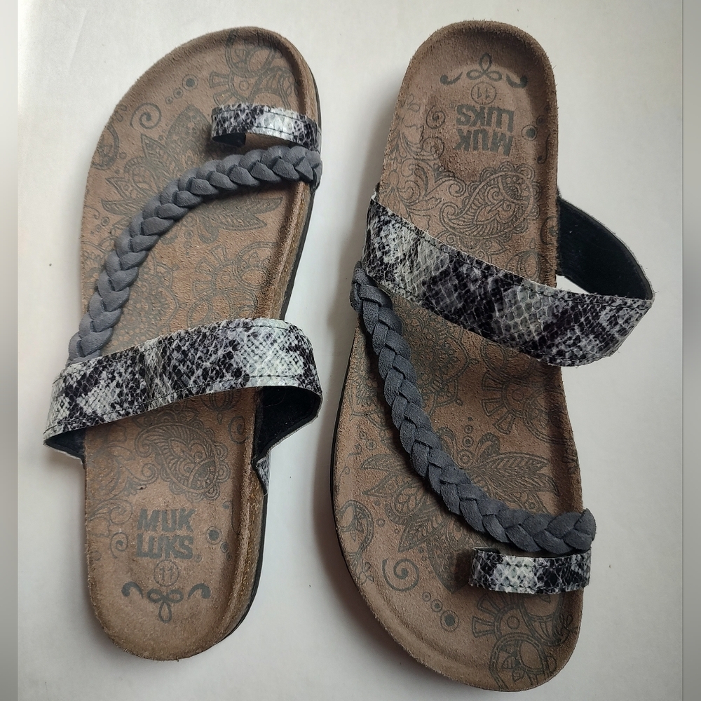 Muk Luks Keia Sandals Grey Python Suede Slides Memory Foam Shoes Flats 11